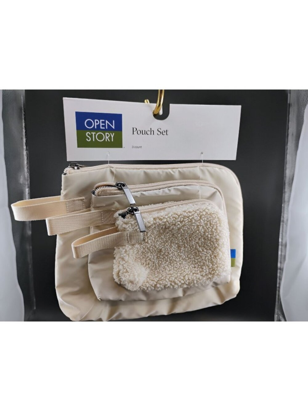 Open Story Beige 3-Piece Pouch Set With Zippers & Wrist Straps